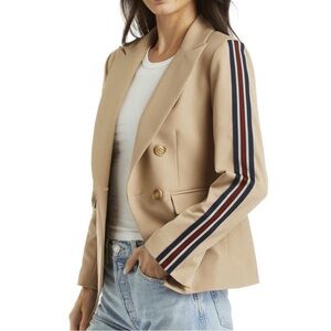 DREW Tan and Blue Blazer with Sporty Stripes - Tai Ribbon